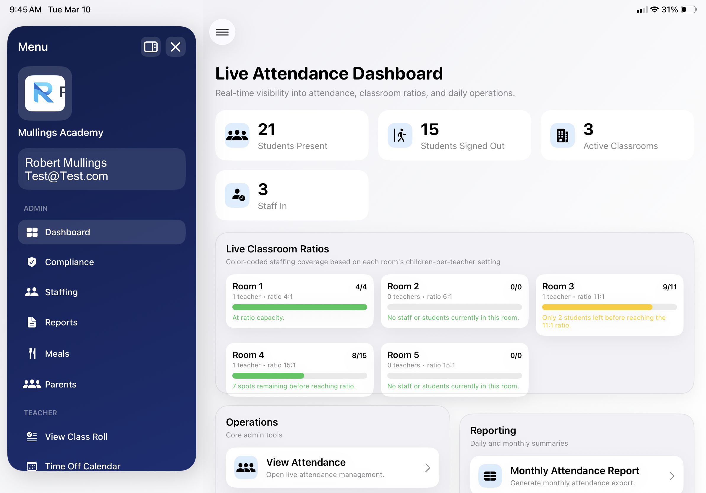 RatioOS homepage and dashboard preview